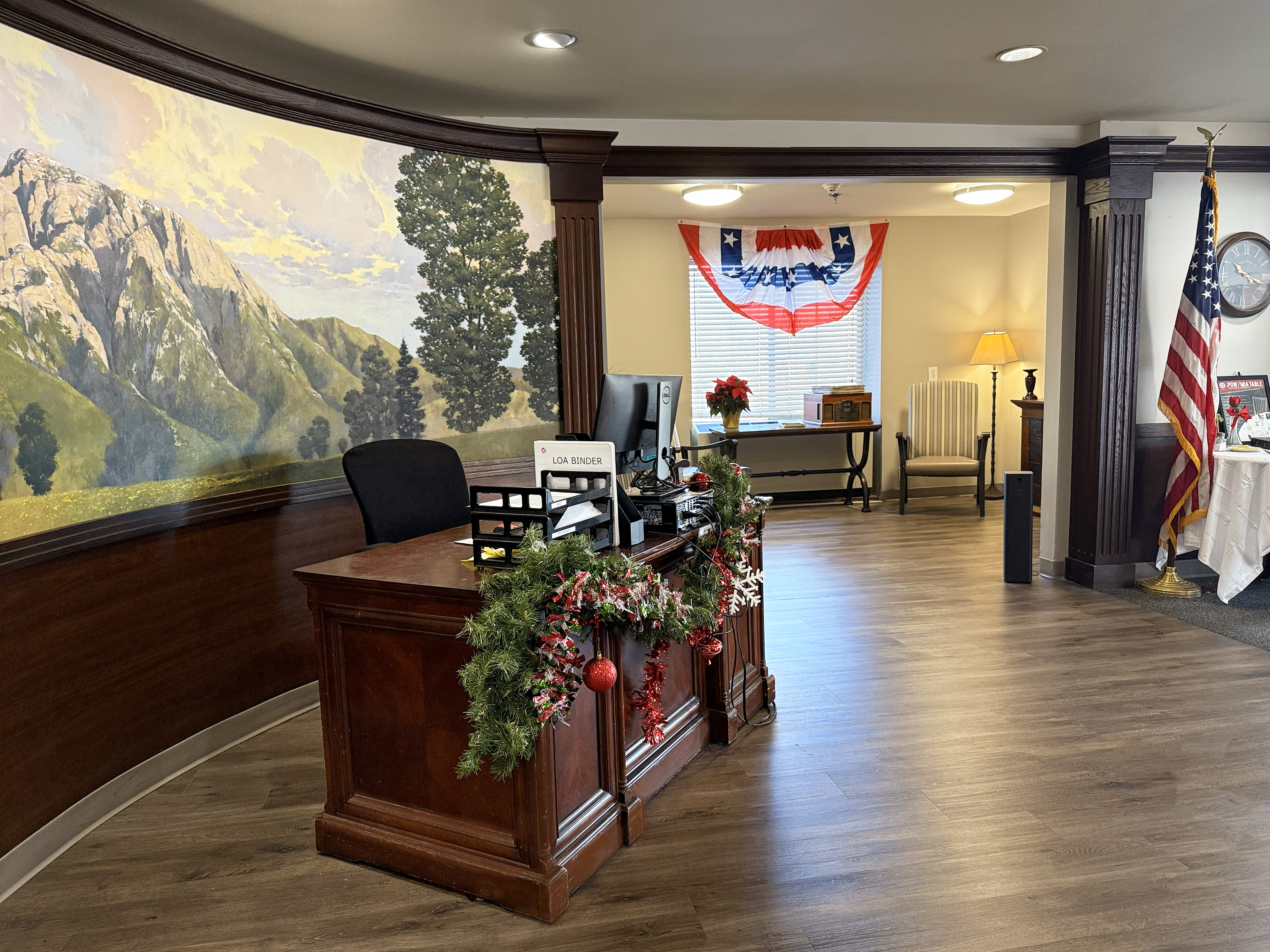 Mt. Olympus reception with mountain mural